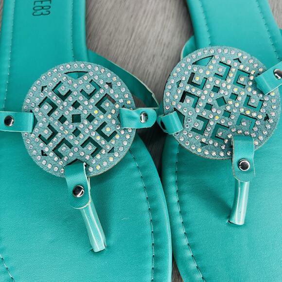 Love 83 Teal Women’s Flat Sandal Flip Flop With Rhinestones Size 11 - Picture 5 of 7